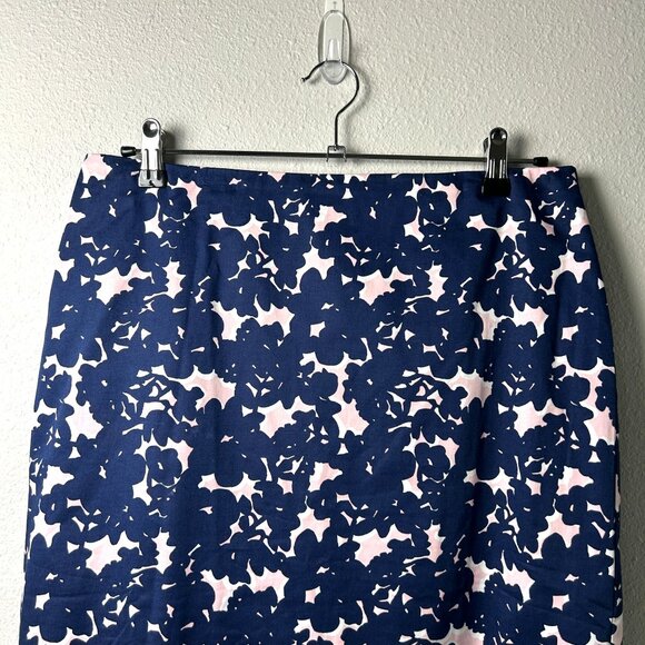 Talbots Pencil Skirt Womens Size 8 Navy Blue Pink Abstract Lined Stretch Office - Picture 2 of 10